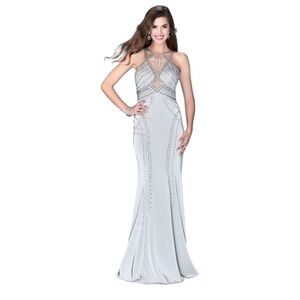 Cachet  NWT Glamorous Jeweled Jersey Gown with Cutouts Color Mint Size 2